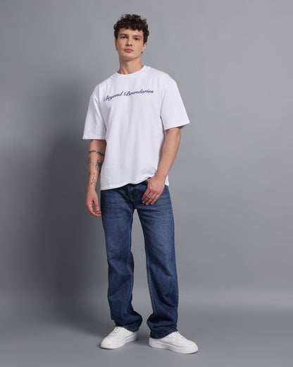 "BEYOND BOUNDARIES"- white oversized tee