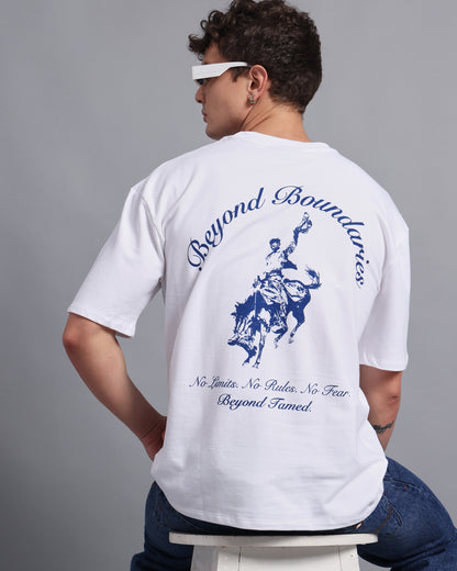 "BEYOND BOUNDARIES"- white oversized tee