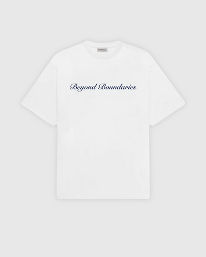 "BEYOND BOUNDARIES"- white oversized tee